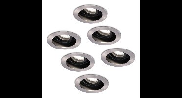 Set van 6 Mesa LED inbouwspots - GU10 4 Watt 345 Lumen - 6500K Daglicht wit - Dimbaar - verzonken - Rond - Kantelbaar - IP20 Voor binnen - RVS