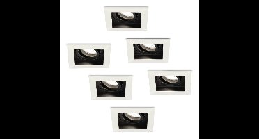 Set van 6 Durham vierkante LED inbouwspots - 4 Watt 345 Lumen - 6500K daglicht wit - GU10 - Dimbaar Kantelbaar - Voor binnen - Wit