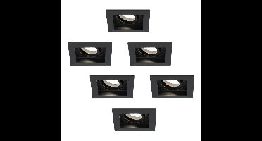 Set van 6 Durham vierkante LED inbouwspots - 4 Watt 345 Lumen - 4000K neutraal wit - GU10 - Dimbaar Kantelbaar - Voor binnen - Zwart