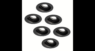 Set van 6 Laredo LED inbouwspots - GU10 4 Watt 345 Lumen - 6500K daglicht wit - Dimbaar - verzonken - Rond - Kantelbaar - IP20 Voor binnen - Zwart