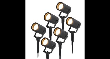 Set van 6 Spikey LED prikspots - GU10 4 Watt 345 lumen - Dimbaar - Kantelbaar - 2700K warm wit - IP65 Waterdicht - Zwart - Tuinspots - Pinspots