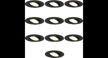10x Miro LED inbouwspot - GU10 4 Watt 345 Lumen - 2700K Warm wit - Dimbaar - Rond - Kantelbaar - IP20 Voor binnen - Zwart