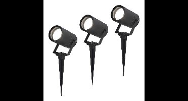 Set van 3 Spikey LED prikspots - GU10 4 Watt 345 Lumen - Dimbaar - Kantelbaar - 6500K daglicht wit - IP64 Waterdicht - Zwart - Tuinspots - Pinspots