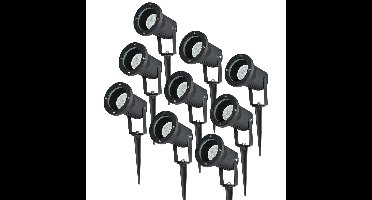 Set van 9 LED prikspots - Dimbaar - Kantelbaar - 4000K neutraal wit - 4 Watt 345 Lumen - IP65 - Waterdicht - Zwart - Tuinspot - tuinverlichting - padverlichting