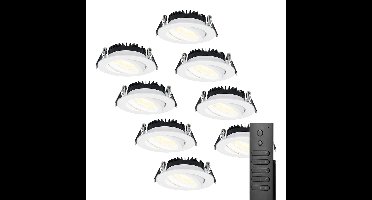 8x Rome LED inbouwspots - Wit - 6W 500lm - Kantelbaar - Dimbaar - 2700K - IP44 - Afstandsbediening