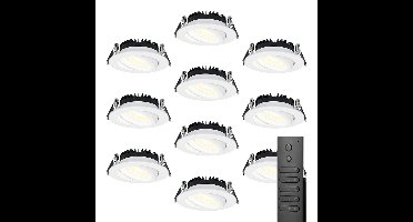 10x LED inbouwspots Rome - Wit - 6 Watt 500 lumen - Kantelbaar - Dimbaar - 2700K warm wit - IP44 Waterdicht - Inclusief afstandsbediening - Geringe inbouwdiepte