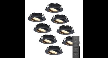 8x LED inbouwspots Rome - Zwart - 6 Watt 500 lumen - Kantelbaar - Dimbaar - 2700K warm wit - IP44 Waterdicht - Inclusief afstandsbediening - Geringe inbouwdiepte