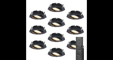 10x LED inbouwspots Rome - Zwart - 6 Watt 500 lumen - Kantelbaar - Dimbaar - 2700K warm wit - IP44 Waterdicht - Inclusief afstandsbediening - Geringe inbouwdiepte