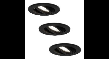 Set van 3 Oslo LED inbouwspot - 4 Watt 345 Lumen - 6500K Neutraal wit - GU10 - Dimbaar - Rond - Kantelbaar - IP20 Stofdicht - Zwart
