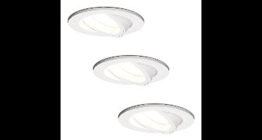 Set van 3 Dublin LED inbouwspot - 4 Watt 345 Lumen - 6500K Daglicht wit - GU10 - Dimbaar - Rond - Kantelbaar - IP20 waterdicht - Wit