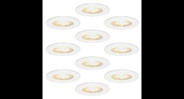Set van 10 Nola - LED inbouwspots - lage inbouwdiepte (49mm) - 5 Watt 480Lumen - 2700K Warm wit - Dimbaar - Rond - IP65 waterdicht voor binnen, buiten en badkamer - Wit