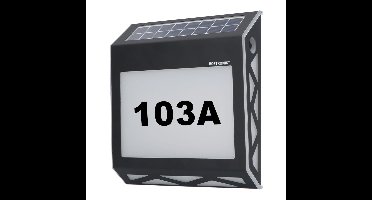 Numa - LED Solar Huisnummer - Wandlamp - 3000K Warm wit - 40 Lumen - Schemerschakelaar - Polykristal solar - IP65 - Zwart - Solar huisnummerverlichting