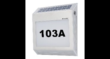 Numa - LED Solar Huisnummer - Wandlamp - 3000K Warm wit - 40 Lumen - Schemerschakelaar - Polykristal solar - IP65 - Zilver - Solar huisnummerverlichting