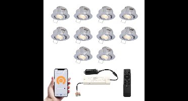 Set van 10 Sienna Smart LED Mini Inbouwspots - Veranda spots - 12V 3W 200lm - Dimbaar - Kantelbaar - Wifi & Bluetooth - 2700K - IP44 - RVS