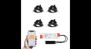 Set van 4 Sienna Smart LED Mini Inbouwspots - Veranda spots - 12V 3W 200lm - Dimbaar - Kantelbaar - Wifi & Bluetooth - 2700K - IP44 - Zwart