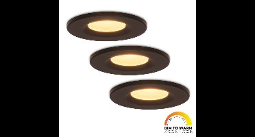 Set van 3 Venezia LED inbouwspots - 6 Watt 460lm - Dim to warm - Rond - Dimbaar - IP65 waterdicht - Zwart - Voor binnen, buiten en badkamer