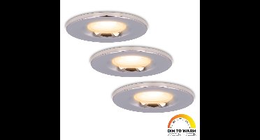 Set van 3 Venezia LED inbouwspots - 6 Watt 460lm - Dim to warm - Rond - Dimbaar - IP65 waterdicht - Chrome - Voor binnen, buiten en badkamer