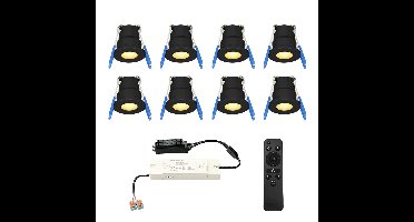 Set van 8 12V 3W - Mini LED Inbouwspot - Zwart - Dimbaar - Verzonken - Verandaverlichting - IP65 voor buiten - 2700K - Warm wit