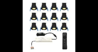 Set van 12 12V 3W - Mini LED Inbouwspot - Zwart - Dimbaar - Verzonken - Verandaverlichting - IP65 voor buiten - 2700K - Warm wit