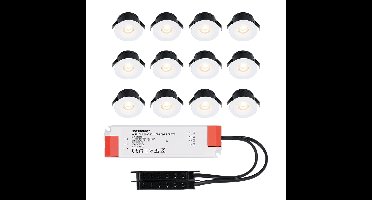 Set van 12 Cadiz LED Mini Inbouwspots met Trafo - 12 Volt 3 Watt 200 lumen - Plat 26mm - 2700K - IP44 waterdicht - Niet Dimbaar - Wit
