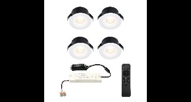 Set van 4 Cadiz LED Mini Inbouwspots met Trafo - 12 Volt 3 Watt 200 lumen - Dimbaar - Plat 26mm (Lage inbouwdiepte) - 2700K - IP44 waterdicht - Wit - Veranda spotjes - overkapping spotjes