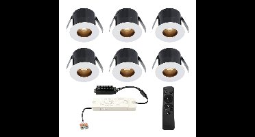 Set van 6 Olivia LED Mini Inbouwspots met Trafo - 12 Volt 3 Watt 150 lumen - Dimbaar - Verzonken - Plat 36mm - 2700K - IP44 waterdicht - Wit - Veranda Spotjes - Overkapping Spotjes