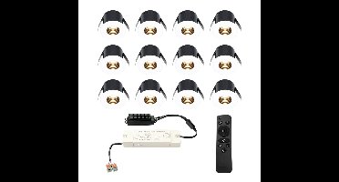 Set van 12 Betty LED Mini Inbouwspots met Trafo - 12 Volt 3 Watt 140 lumen - Dimbaar - Verzonken - Plat 37mm - 2700K - IP44 waterdicht - Wit - Veranda spotjes - overkapping spotjes