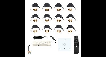 Set van 12 Betty LED Mini Inbouwspots met Trafo en Muurdimmer - 12 Volt 3 Watt 140 lumen - Dimbaar - Plat 37mm - 2700K - IP44 waterdicht - Wit