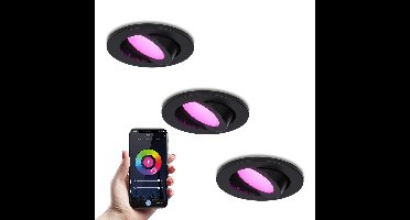 Set van 3 Vienna - Smart inbouwspot - IP65 waterdicht - 6 Watt 450 Lumen - Wifi + Bluetooth - RGBWW - GU10 - Google Home, Amazon Alexa en Siri - Voor binnen, buiten en badkamer - Zwart