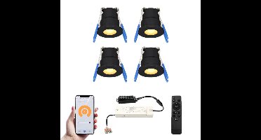 Set van 4 Milano Smart LED Mini Inbouwspots - Veranda spots - 12V 3W 200lm - Dimbaar - Wifi & Bluetooth - 2700K - IP65 waterdicht - Zwart
