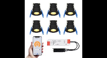 Set van 6 Milano Smart LED Mini Inbouwspots - Veranda spots - 12V 3W 200lm - Dimbaar - Wifi & Bluetooth - 2700K - IP65 waterdicht - Zwart