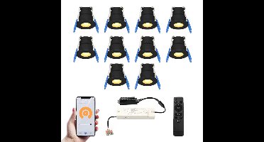 Set van 10 Milano Smart LED Mini Inbouwspots - Veranda spots - 12V 3W 200lm - Dimbaar - Wifi & Bluetooth - 2700K - IP65 waterdicht - Zwart