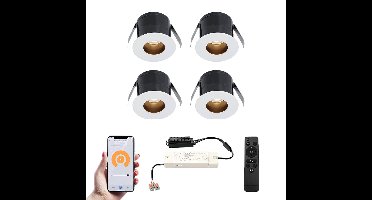 Set van 4 Olivia Smart LED Mini Inbouwspots - Veranda spots - 12V 3W 150lm - Dimbaar - Wifi & Bluetooth - 2700K - IP44 waterdicht - Wit
