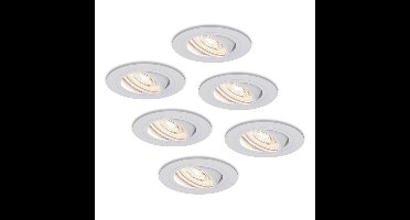 Set van 6 Pittsburg LED inbouwspots - 6W 570lm - GU10 LED Module - Extra plat - 4000K neutraal wit - Dimbaar - Kantelbaar - Binnen - Wit
