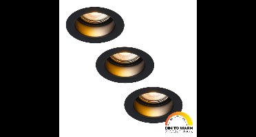 Set van 3 Mari - LED platte inbouwspots met lage inbouwdiepte 58mm - 3,8 Watt 230 Lumen - Dim to Warm - GU10 LED Module - Verzonken - Dimbaar - Rond - IP65 waterdicht - Zwart