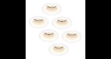 Set van 6 Mari - LED platte inbouwspots met lage inbouwdiepte - 6 Watt 570 Lumen - 4000K Neutraal wit - GU10 LED Module - Verzonken - Dimbaar - Rond - IP65 waterdicht - Wit