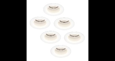 Set van 6 Mari - LED platte inbouwspots met lage inbouwdiepte 58mm - 3,8 Watt 270 Lumen - 6000K Daglicht wit - GU10 LED Module - Verzonken - Dimbaar - Rond - IP65 waterdicht - Wit