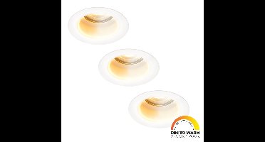 Set van 3 Mari - LED platte inbouwspots met lage inbouwdiepte 58mm - 3,8 Watt 230 Lumen - Dim to Warm - GU10 LED Module - Verzonken - Dimbaar - Rond - IP65 waterdicht - Wit
