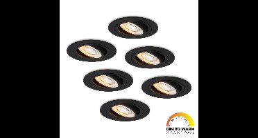 Set van 6 Miro LED inbouwspot - Extra plat 58mm - 3,8W 220lm - GU10 LED Module - Dim to warm - Dimbaar Kantelbaar - Rond - Voor binnen - Zwart