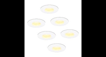 Set van 6 Barcelona - LED platte inbouwspots met lage inbouwdiepte 60mm - 6 Watt 570 Lumen - 2700K Warm wit - GU10 LED Module - Dimbaar - Rond - IP44 voor badkamer, buiten en binnen - Wit
