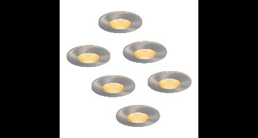 Set van 6 Vegas - LED platte inbouwspots met lage inbouwdiepte 60mm - 6 Watt 570 Lumen - 2700K Warm wit - GU10 LED Module - Dimbaar - Rond - IP44 voor badkamer, buiten en binnen - RVS