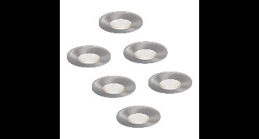 Set van 6 Vegas - LED platte inbouwspots met lage inbouwdiepte 60mm - 3,8 Watt 270 Lumen - 6000K Daglicht wit - GU10 LED Module - Dimbaar - Rond - IP44 voor badkamer, buiten en binnen - RVS