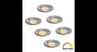 Set van 6 Vegas - LED platte inbouwspots met lage inbouwdiepte 60mm - 3,8 Watt 230 Lumen - Dim to Warm - GU10 LED Module - Dimbaar - Rond - IP44 voor badkamer, buiten en binnen - RVS