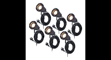 Set van 6 Sydney LED prikspots - GU10 4 Watt 345 lumen - Dimbaar - Kantelbaar - 2700K warm wit - IP65 Waterdicht - 1.5m kabel met EU-stekker - Zwart