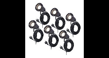 Set van 6 Sydney LED prikspots - GU10 4 Watt 345 Lumen - Dimbaar - Kantelbaar - 4000K neutraal wit - IP64 Waterdicht - 1.5m kabel met EU-stekker - Zwart