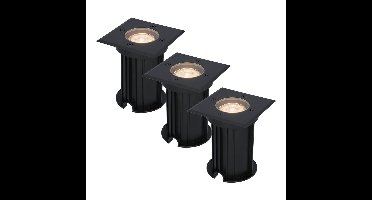 Set van 3 Ramsay LED Grondspots vierkant - Dimbaar - GU10 - 2700K warm wit - 4 Watt 345 lumen - Tuinspot - Zwart - IP67 waterdicht - Overrijdbaar voor de Oprit, Tuin en Terras