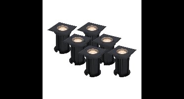 Set van 6 Ramsay LED Grondspots vierkant - Dimbaar - GU10 - 2700K warm wit - 4 Watt 345 lumen - Tuinspot - Zwart - IP67 waterdicht - Overrijdbaar voor de Oprit, Tuin en Terras