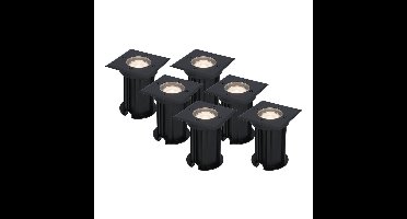 Set van 6 Ramsay LED Grondspots - Vierkant - Dimbaar - GU10 - 4000K neutraal wit - 4 Watt 345 Lumen - Tuinspot - Zwart - IP67 waterdicht - Overrijdbaar voor de Oprit, Tuin en Terras