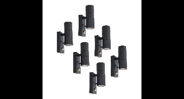 Set van 6 Blenda Wandlamp Zwart - 4000K neutraal wit - 8 Watt 690 Lumen - Bewegingssensor en Schemerschakelaar - IP44 Waterdicht - Up & Downlight voor buiten