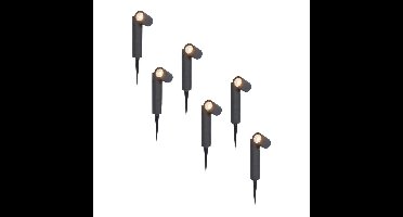 Set van 6 Pinero LED prikspots - GU10 4 Watt 345 lumen - Dimbaar - Kantelbaar - 2700K warm wit - IP65 Waterdicht - Zwart - Tuinspots